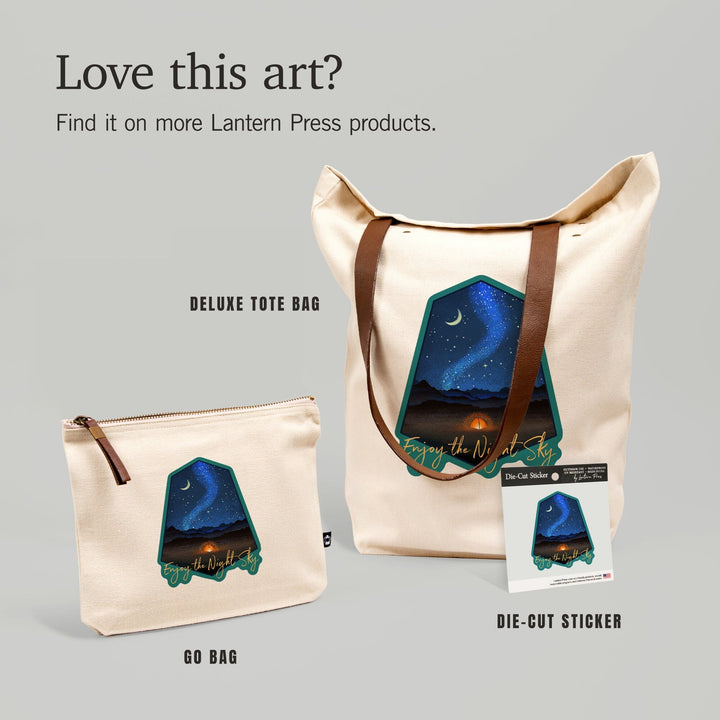 Enjoy the Night Sky, Tent & Night Sky, Mid-Century Style, Contour, Lantern Press Artwork, Vinyl Sticker - Lantern Press
