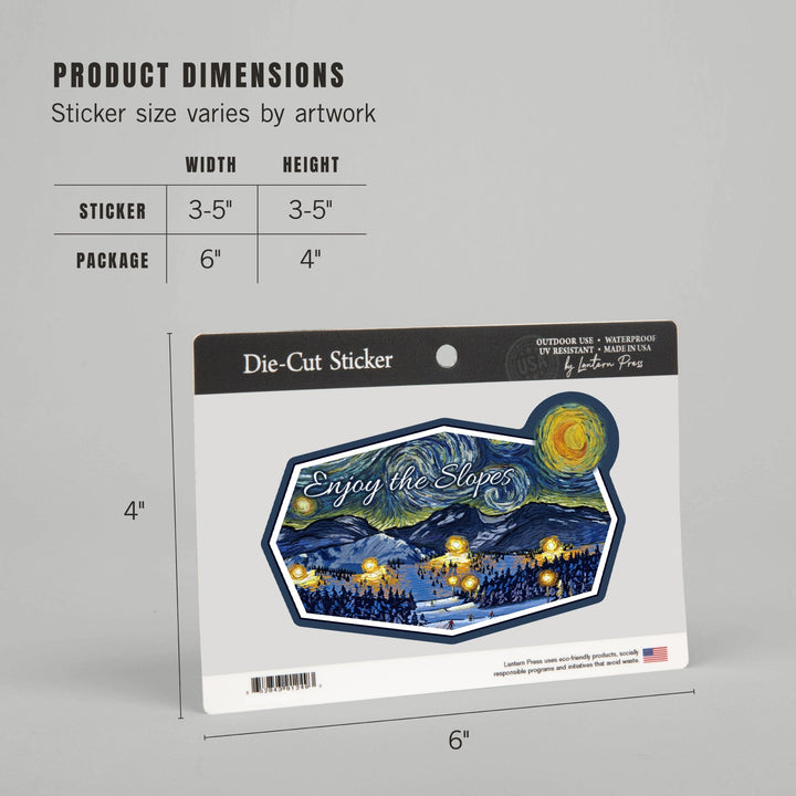Enjoy the Slopes, Ski Resort, Starry Night, Contour, Vinyl Sticker Sticker Lantern Press