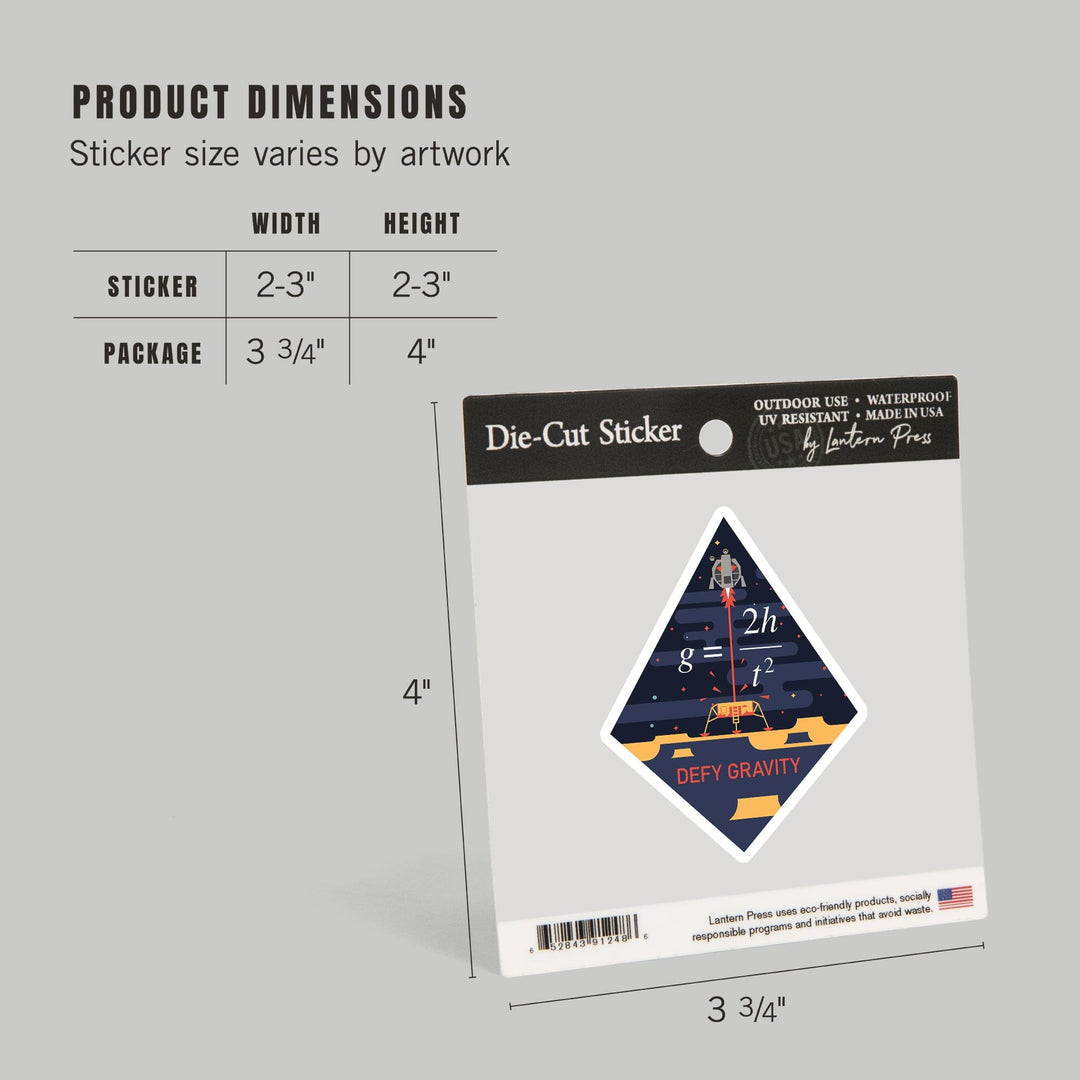 Equations and Emojis Collection, Lunar Lander, Defy Gravity, Contour, Vinyl Sticker - Lantern Press