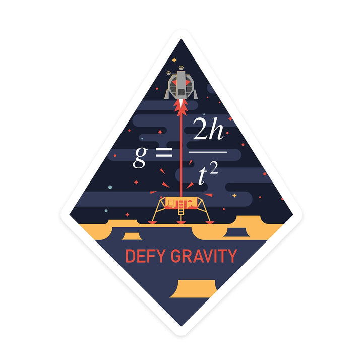 Equations and Emojis Collection, Lunar Lander, Defy Gravity, Contour, Vinyl Sticker - Lantern Press