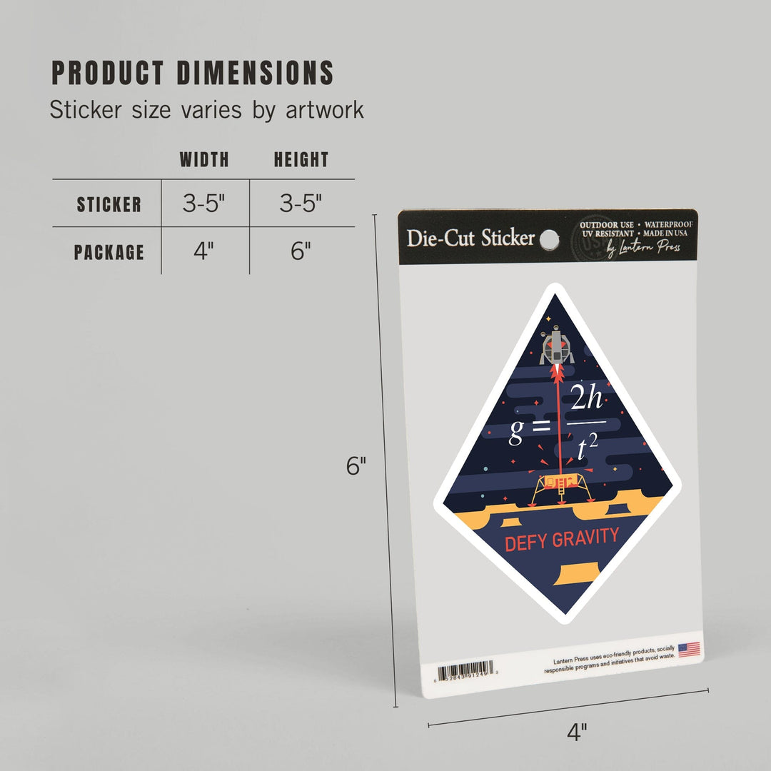 Equations and Emojis Collection, Lunar Lander, Defy Gravity, Contour, Vinyl Sticker - Lantern Press