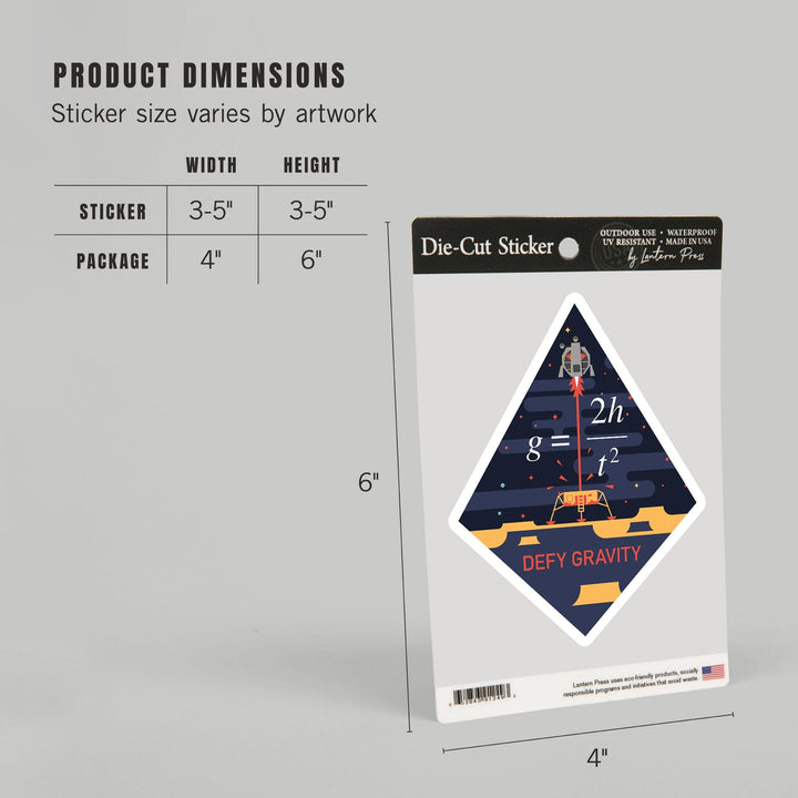 Equations and Emojis Collection, Lunar Lander, Defy Gravity, Contour, Vinyl Sticker - Lantern Press