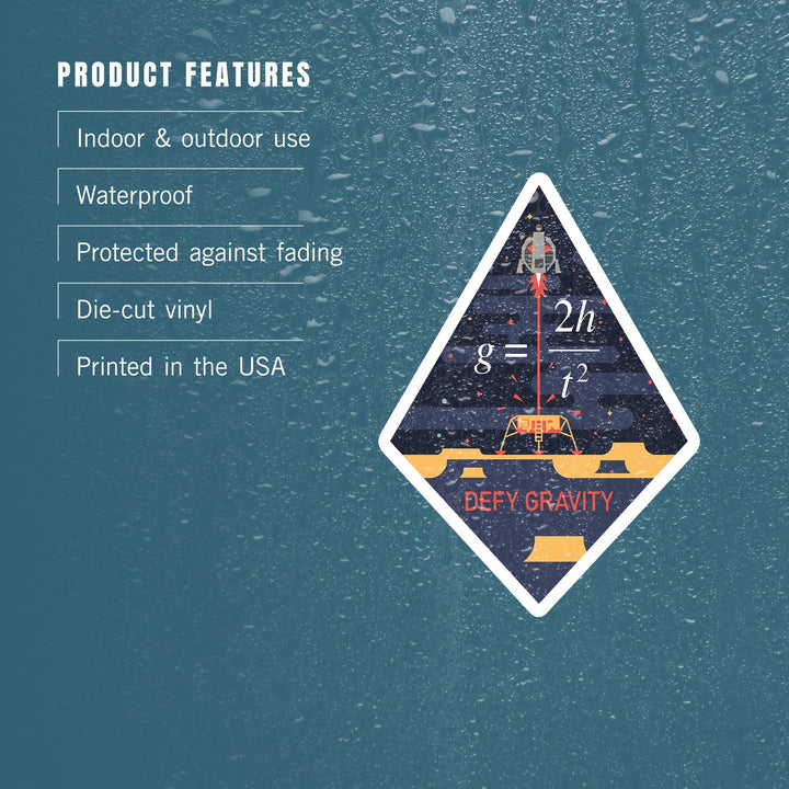 Equations and Emojis Collection, Lunar Lander, Defy Gravity, Contour, Vinyl Sticker - Lantern Press