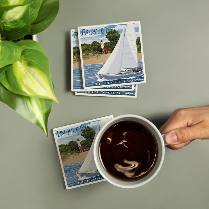 Erie, Pennsylvania, Presque Isle Lighthouse, Coasters Coasters Lantern Press