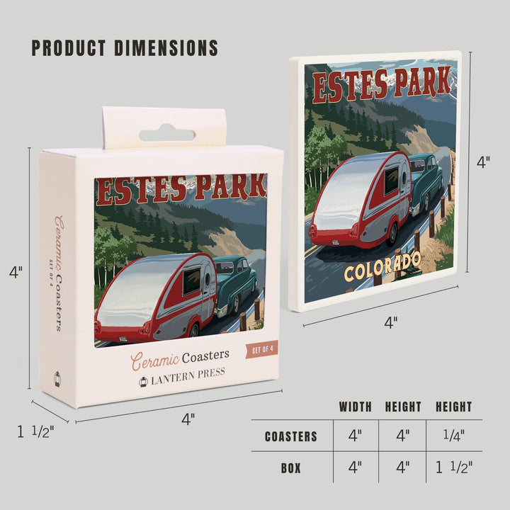 Estes Park, Colorado, Retro Camper, Coasters Coasters Lantern Press