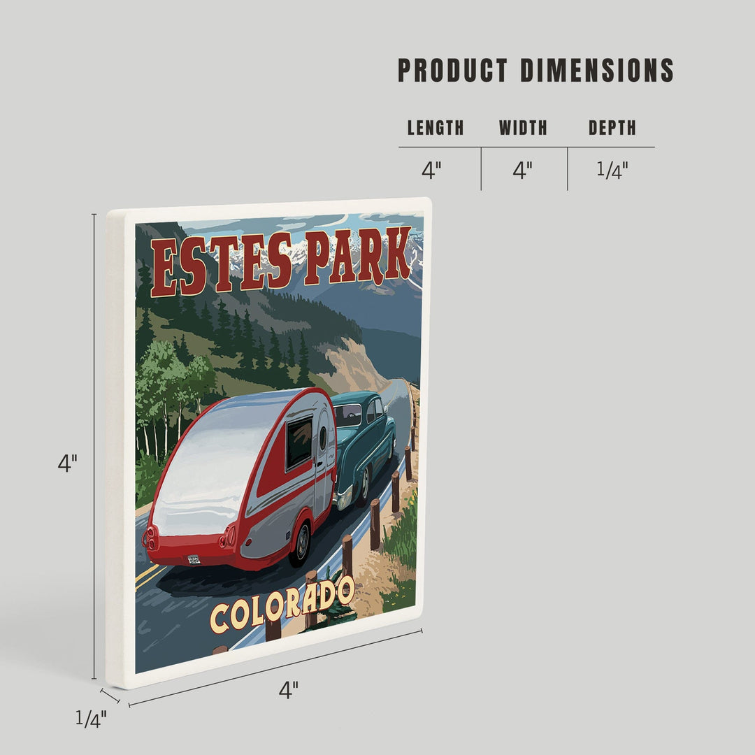 Estes Park, Colorado, Retro Camper, Coasters Coasters Lantern Press