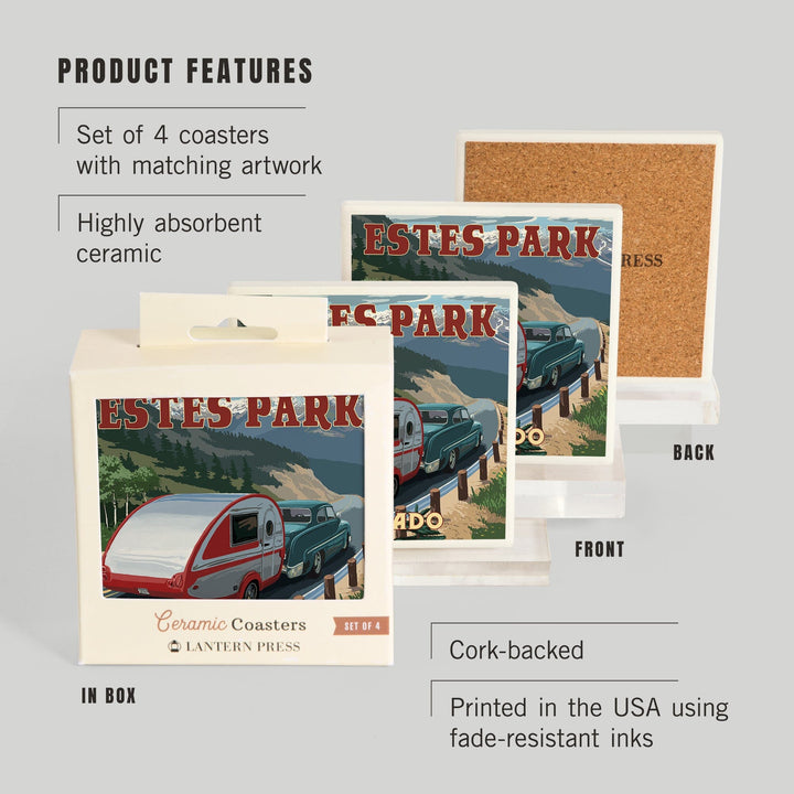 Estes Park, Colorado, Retro Camper, Coasters Coasters Lantern Press