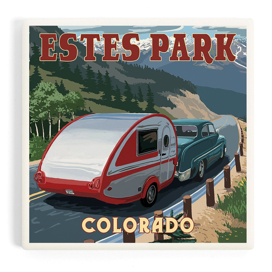 Estes Park, Colorado, Retro Camper, Coasters Coasters Lantern Press