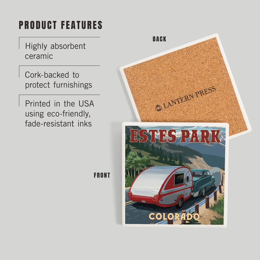 Estes Park, Colorado, Retro Camper, Coasters Coasters Lantern Press