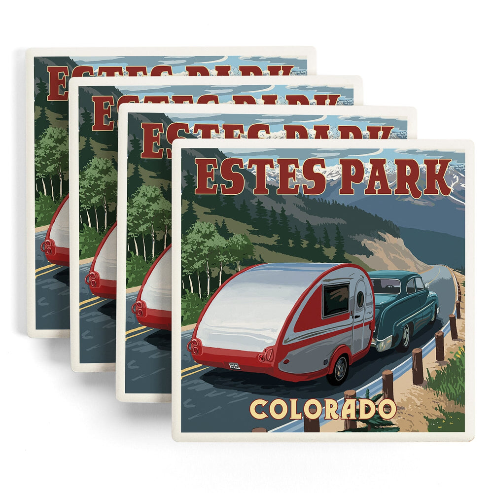 Estes Park, Colorado, Retro Camper, Coasters Coasters Lantern Press