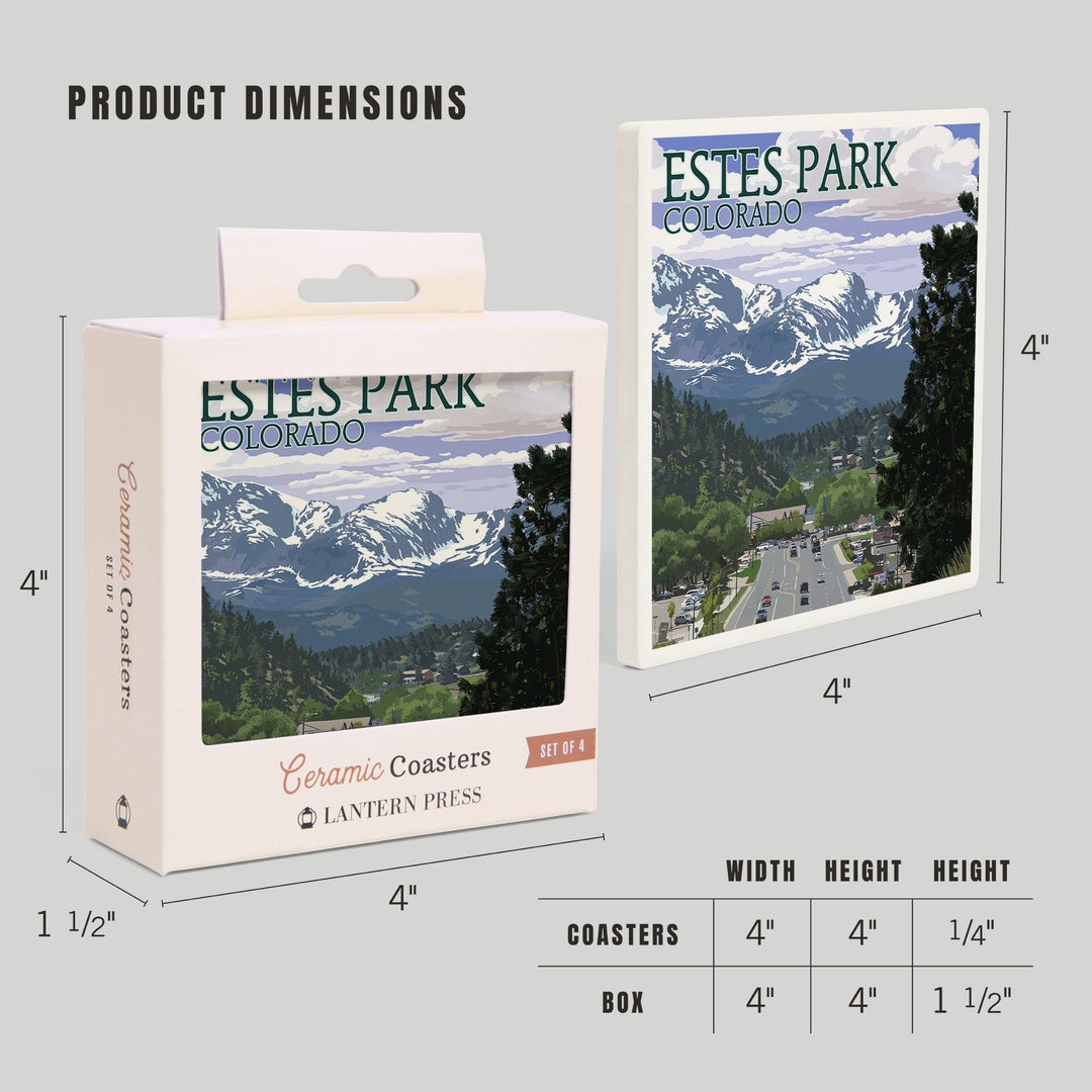 Estes Park, Colorado, Town Scene, Coasters Coasters Lantern Press