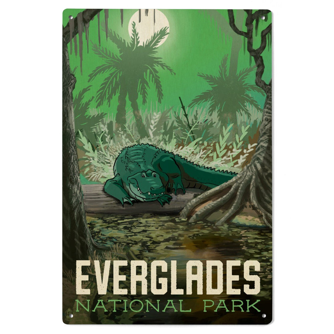 Everglades National Park, Florida, Alligator in Swamp, Wood Signs and Postcards Wood Lantern Press