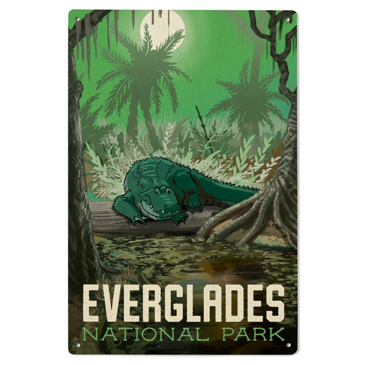 Everglades National Park, Florida, Alligator in Swamp, Wood Signs and Postcards Wood Lantern Press