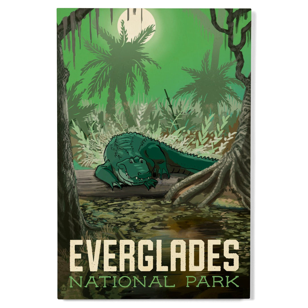 Everglades National Park, Florida, Alligator in Swamp, Wood Signs and Postcards Wood Lantern Press