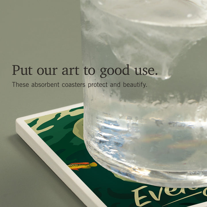 Everglades National Park, Manatee and Calf Swimming, Coasters Coasters Lantern Press