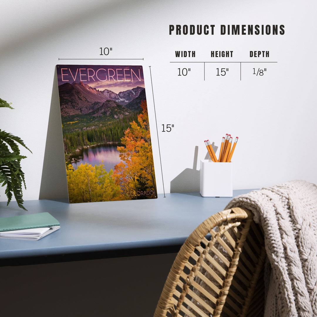 Evergreen, Colorado, Rocky Mountain National Park, Purple Sunset & Lake, Photography, Wood Signs and Postcards - Lantern Press