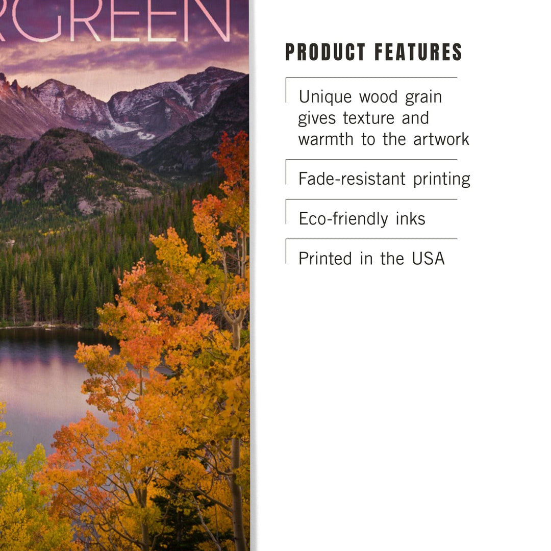Evergreen, Colorado, Rocky Mountain National Park, Purple Sunset & Lake, Photography, Wood Signs and Postcards - Lantern Press