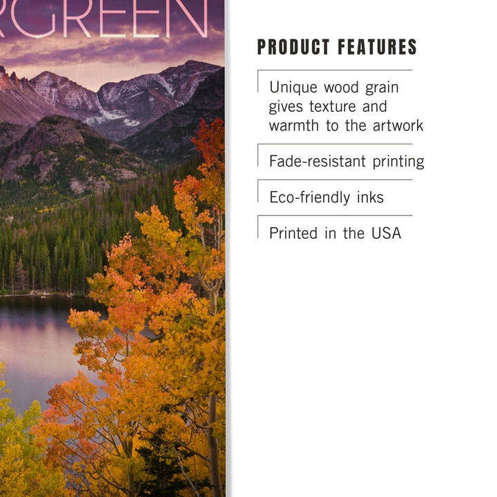 Evergreen, Colorado, Rocky Mountain National Park, Purple Sunset & Lake, Photography, Wood Signs and Postcards - Lantern Press