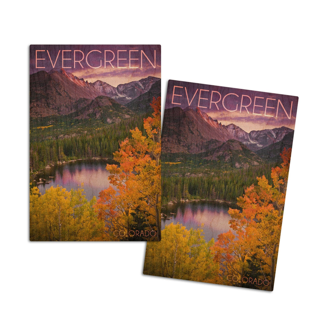 Evergreen, Colorado, Rocky Mountain National Park, Purple Sunset & Lake, Photography, Wood Signs and Postcards - Lantern Press