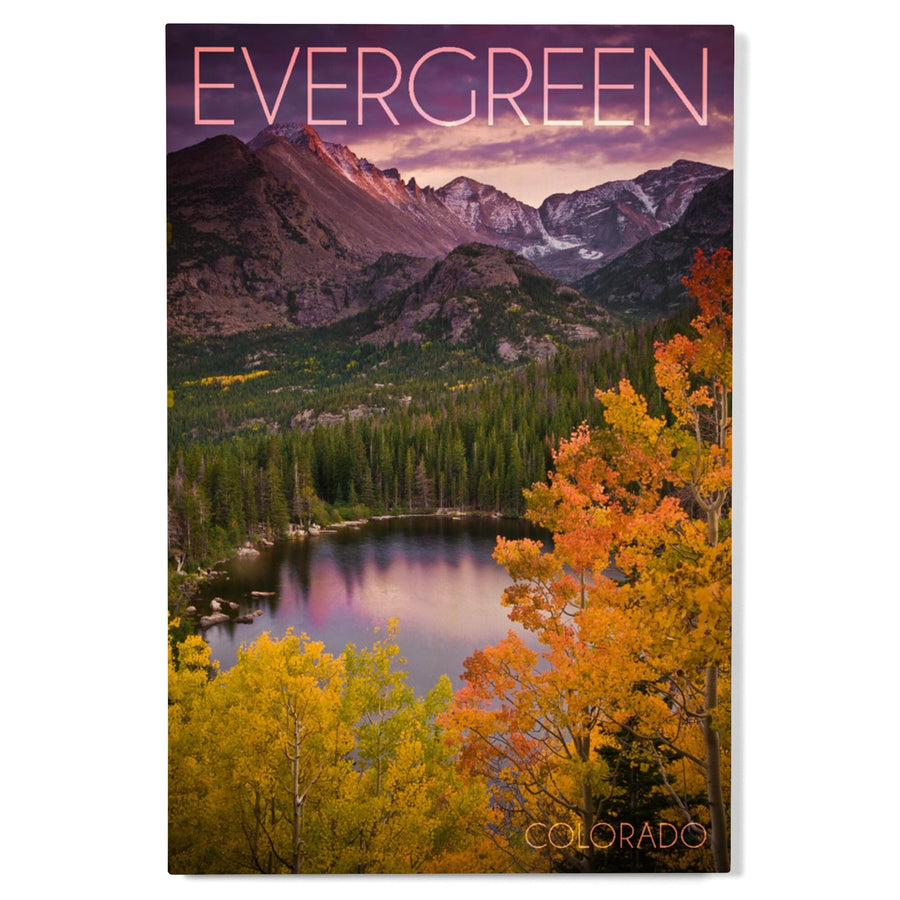 Evergreen, Colorado, Rocky Mountain National Park, Purple Sunset & Lake, Photography, Wood Signs and Postcards - Lantern Press