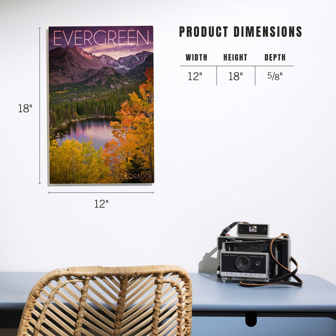 Evergreen, Colorado, Rocky Mountain National Park, Purple Sunset & Lake, Photography, Wood Signs and Postcards - Lantern Press