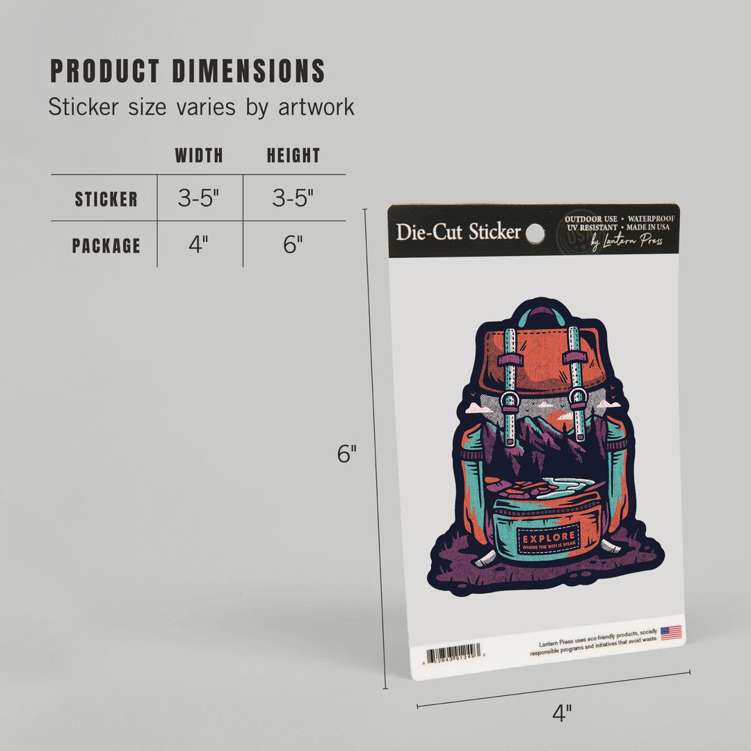 Explore Where the Wifi is Weak, Backpack, Distressed Vector, Lantern Press Artwork, Vinyl Sticker - Lantern Press