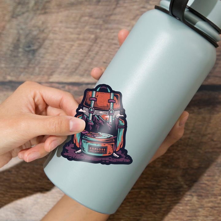Explore Where the Wifi is Weak, Backpack, Distressed Vector, Lantern Press Artwork, Vinyl Sticker - Lantern Press