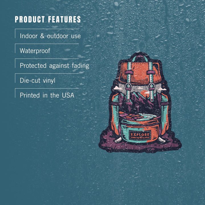 Explore Where the Wifi is Weak, Backpack, Distressed Vector, Lantern Press Artwork, Vinyl Sticker - Lantern Press