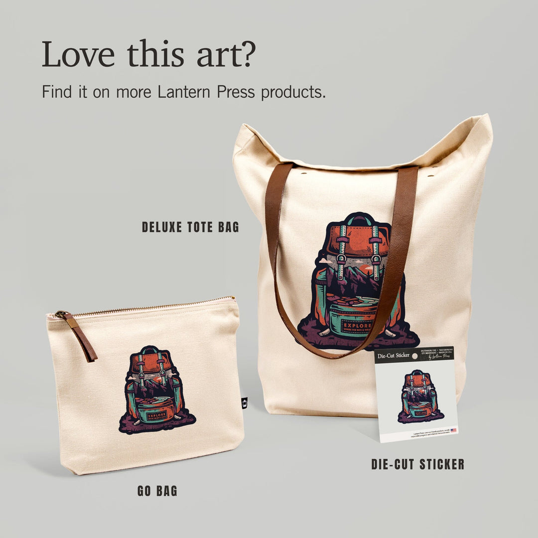 Explore Where the Wifi is Weak, Backpack, Distressed Vector, Lantern Press Artwork, Vinyl Sticker - Lantern Press