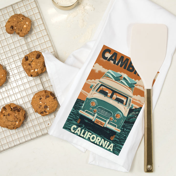 Cambria, California, Letterpress, Camper Van, Organic Cotton Kitchen Tea Towels