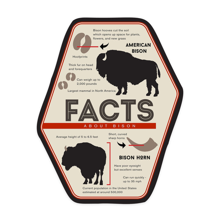Facts About Bison, Contour, Lantern Press Artwork, Vinyl Sticker - Lantern Press