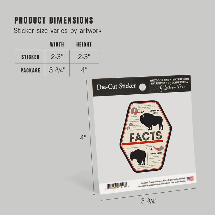 Facts About Bison, Contour, Lantern Press Artwork, Vinyl Sticker - Lantern Press