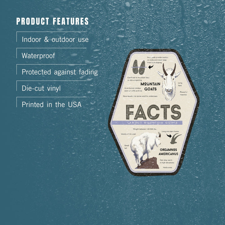 Facts About Mountain Goats, Contour, Lantern Press Artwork, Vinyl Sticker - Lantern Press