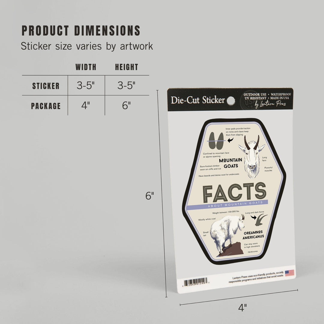 Facts About Mountain Goats, Contour, Lantern Press Artwork, Vinyl Sticker - Lantern Press