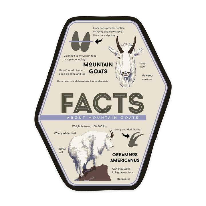 Facts About Mountain Goats, Contour, Lantern Press Artwork, Vinyl Sticker - Lantern Press