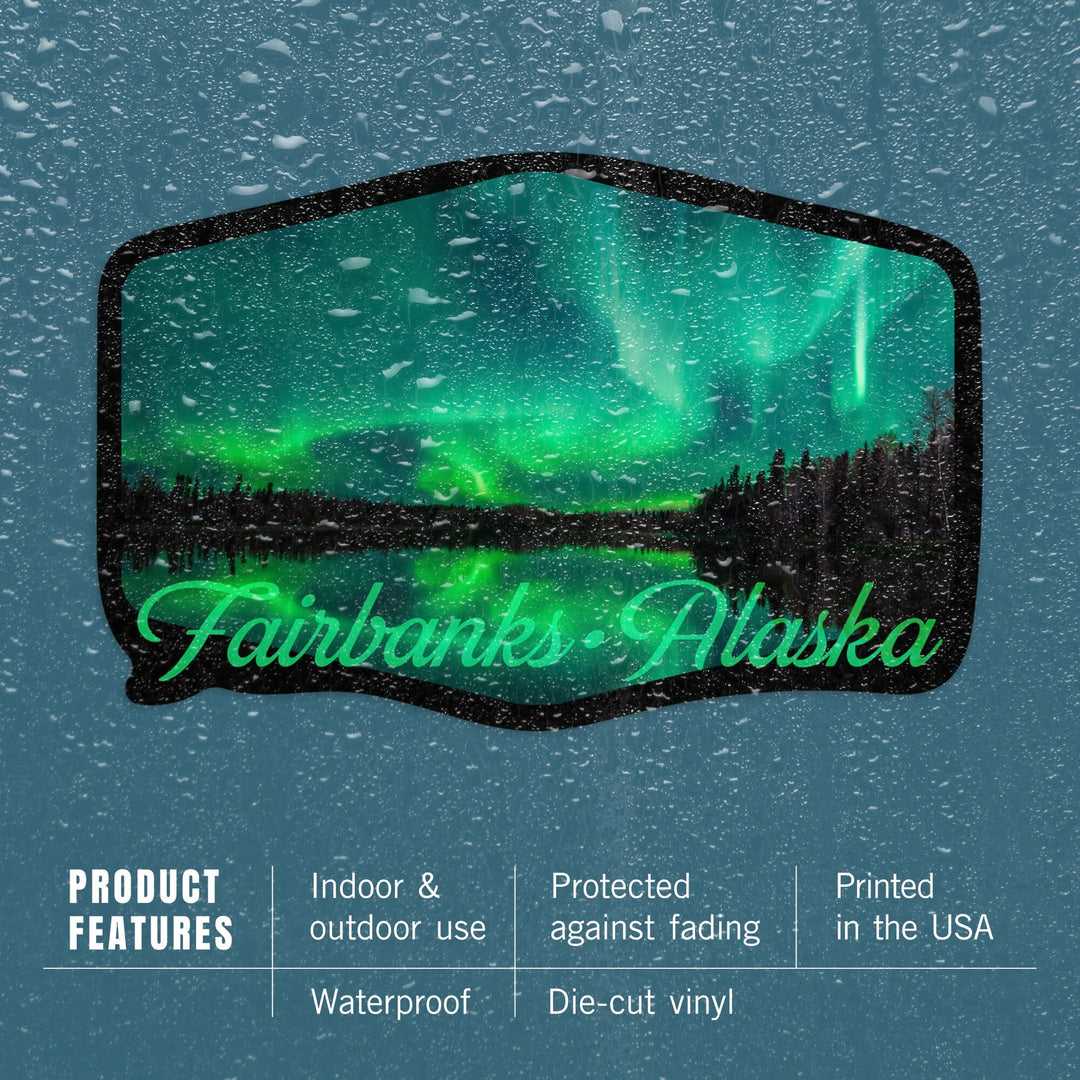 Fairbanks, Alaska, Northern Lights over Lake, Contour, Vinyl Sticker Sticker Lantern Press