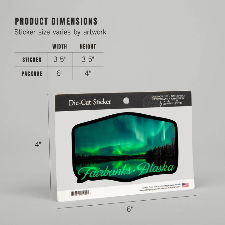 Fairbanks, Alaska, Northern Lights over Lake, Contour, Vinyl Sticker Sticker Lantern Press
