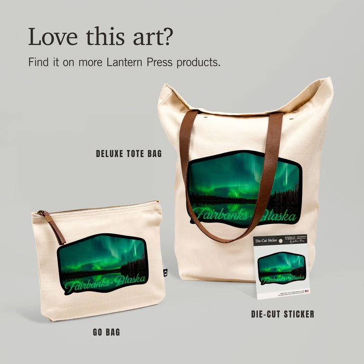 Fairbanks, Alaska, Northern Lights over Lake, Contour, Vinyl Sticker Sticker Lantern Press