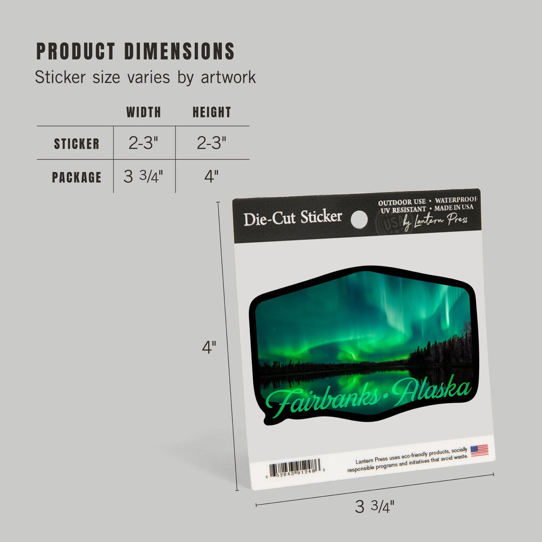 Fairbanks, Alaska, Northern Lights over Lake, Contour, Vinyl Sticker Sticker Lantern Press