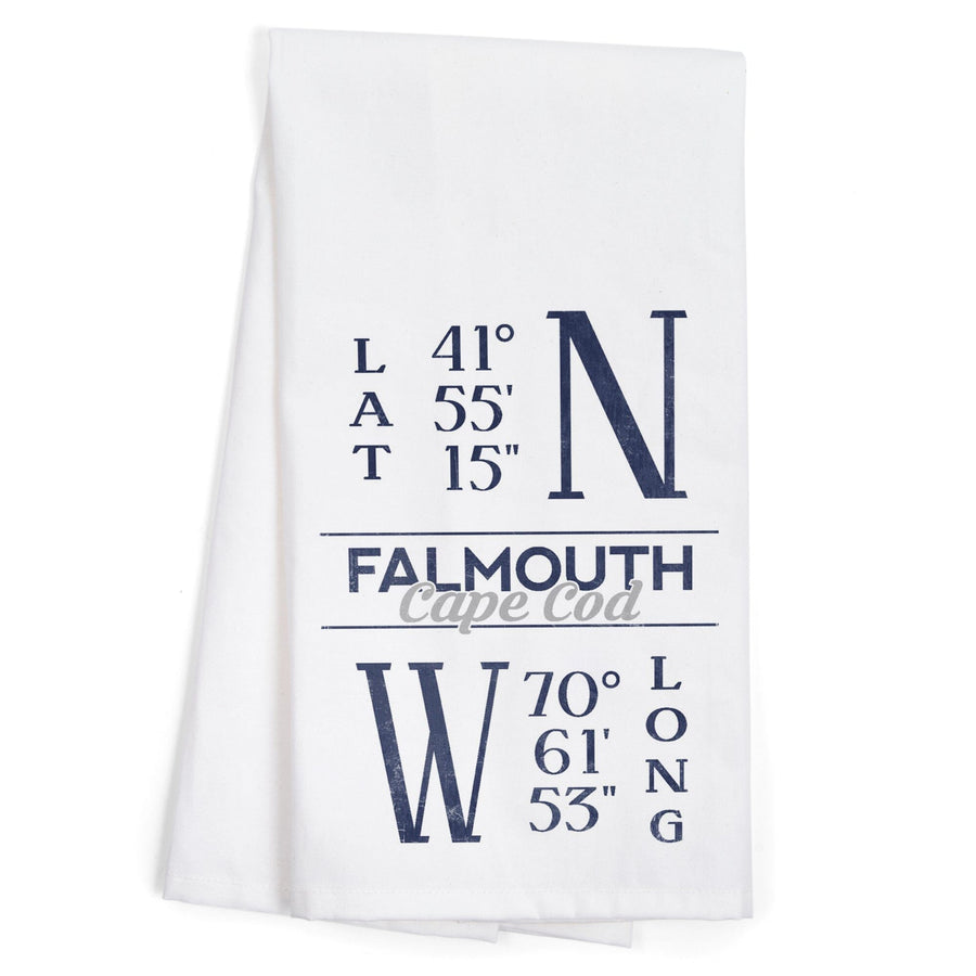 Falmouth, Cape Cod, Massachusetts, Latitude and Longitude (Blue), Organic Cotton Kitchen Tea Towels Kitchen Lantern Press