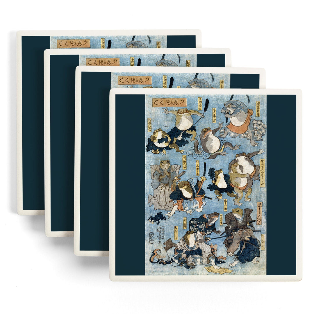 Famous Heroes of the Kabuki Stage Played by Frogs, Japanese Wood-Cut, Coasters Coasters Lantern Press