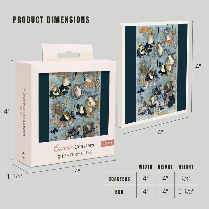 Famous Heroes of the Kabuki Stage Played by Frogs, Japanese Wood-Cut, Coasters Coasters Lantern Press