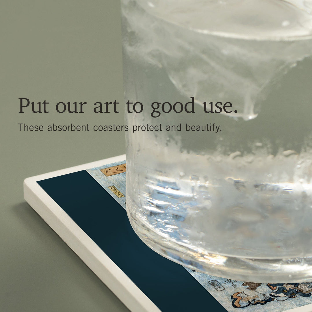 Famous Heroes of the Kabuki Stage Played by Frogs, Japanese Wood-Cut, Coasters Coasters Lantern Press