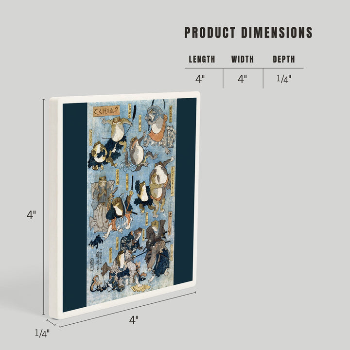 Famous Heroes of the Kabuki Stage Played by Frogs, Japanese Wood-Cut, Coasters Coasters Lantern Press