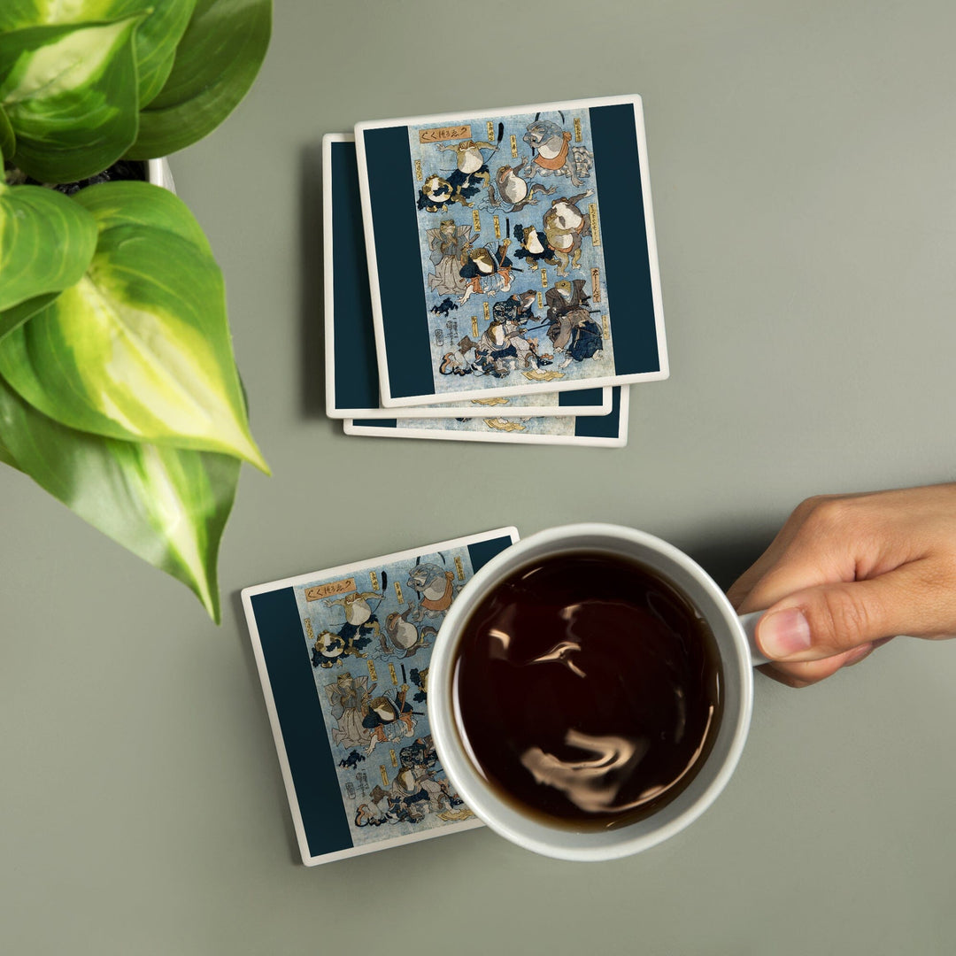 Famous Heroes of the Kabuki Stage Played by Frogs, Japanese Wood-Cut, Coasters Coasters Lantern Press