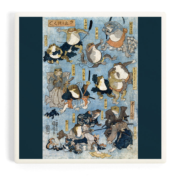 Famous Heroes of the Kabuki Stage Played by Frogs, Japanese Wood-Cut, Coasters Coasters Lantern Press Coaster