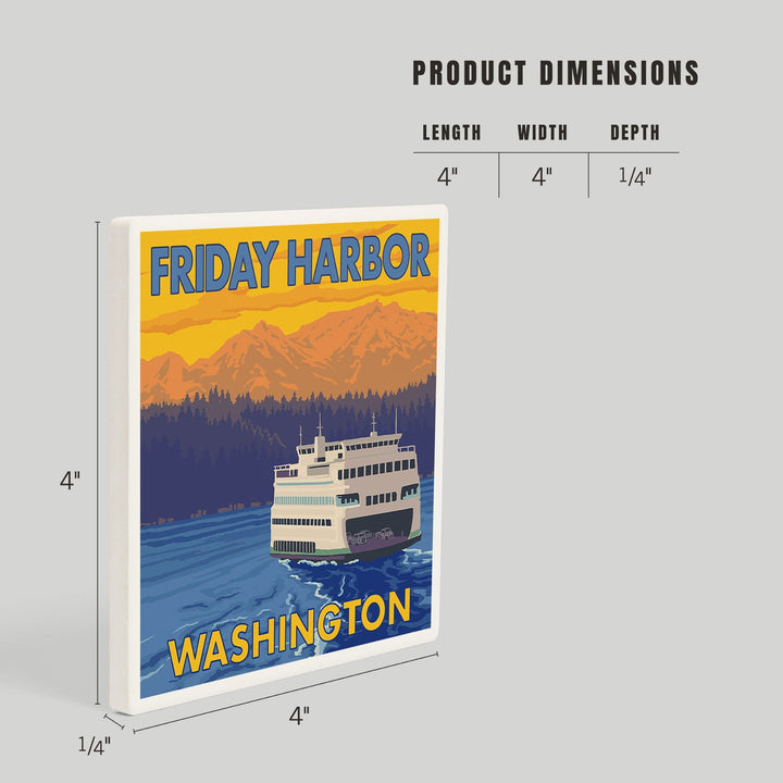 Ferry and Mountains, Friday Harbor, Washington, Coasters Coasters Lantern Press