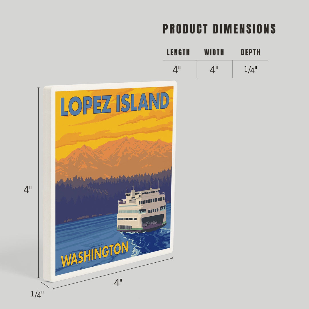 Ferry and Mountains, Lopez Island, Washington, Coasters Coasters Lantern Press