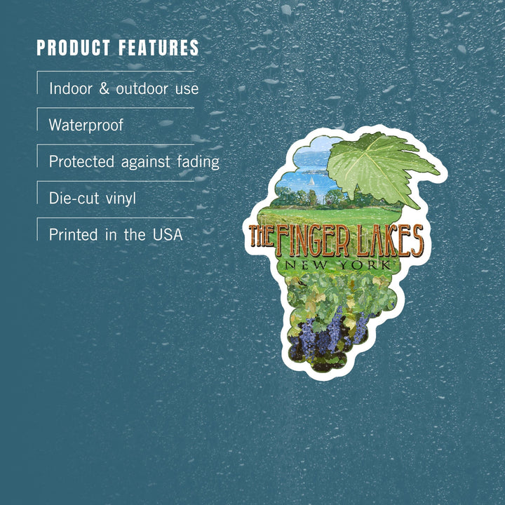 Finger Lakes, New York, Vineyard Scene, Contour, Lantern Press Artwork, Vinyl Sticker - Lantern Press