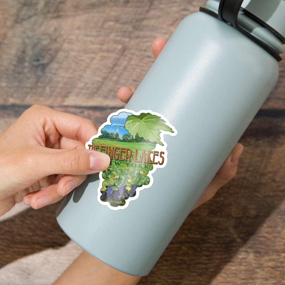 Finger Lakes, New York, Vineyard Scene, Contour, Lantern Press Artwork, Vinyl Sticker - Lantern Press